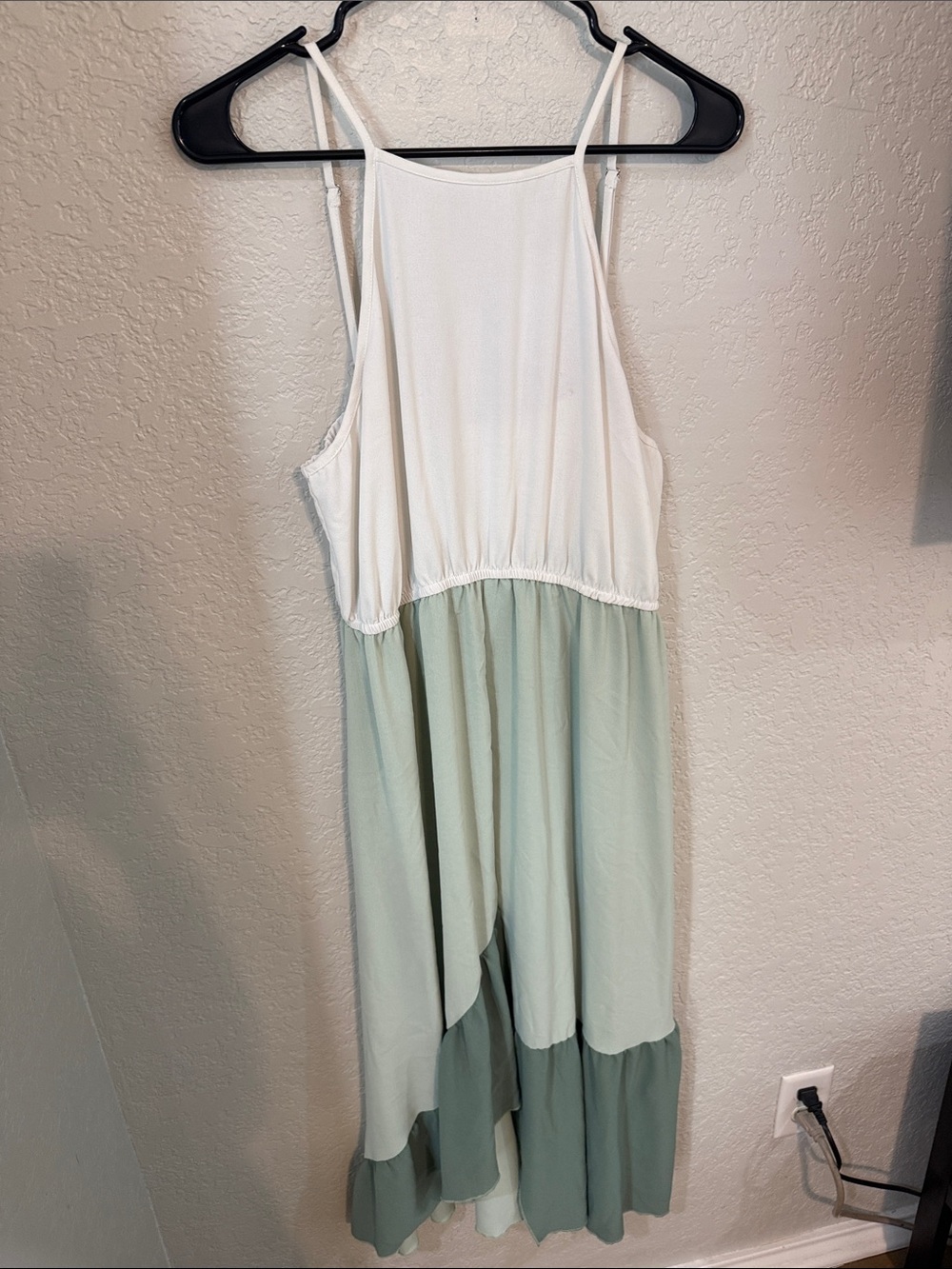 SHEIN White and Sage Green Tiered Wide-Leg Jumpsuit